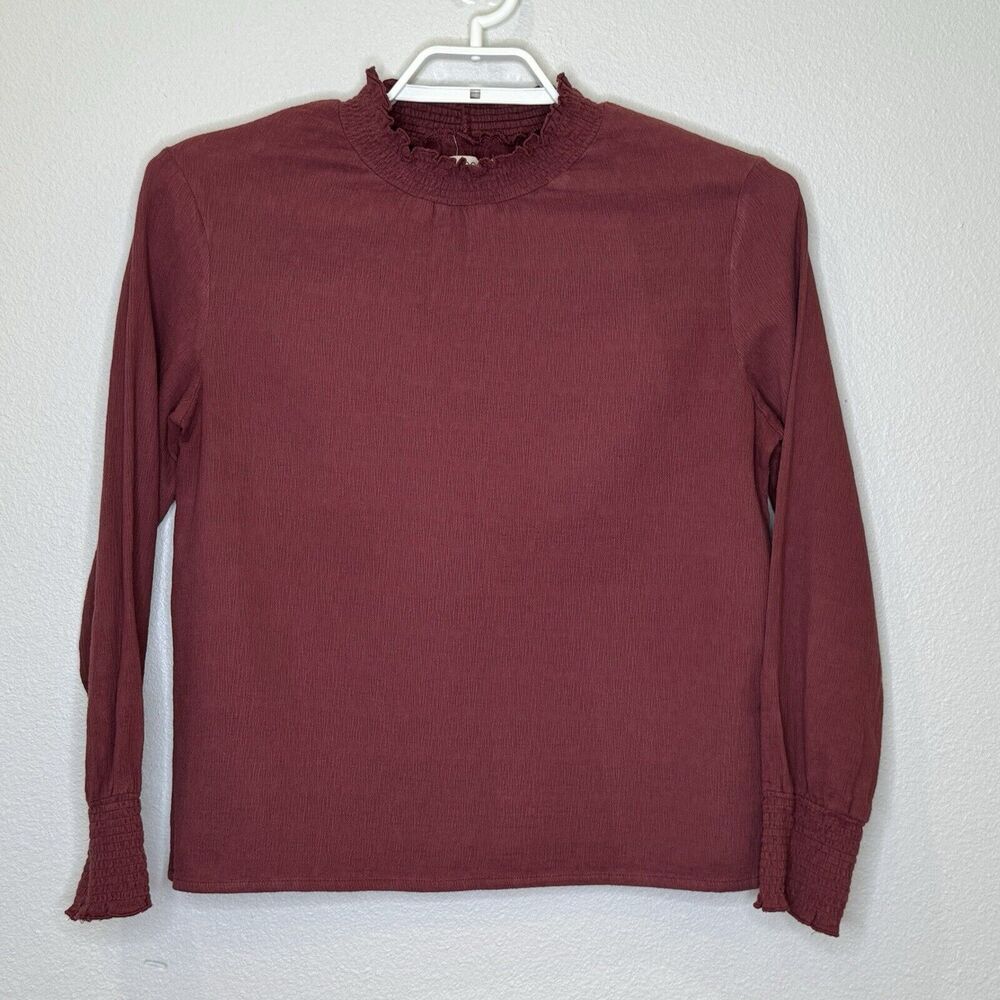 Roolee Women's Top Size Large Maroon Long Sleeve Mock Neck 100% Cotton